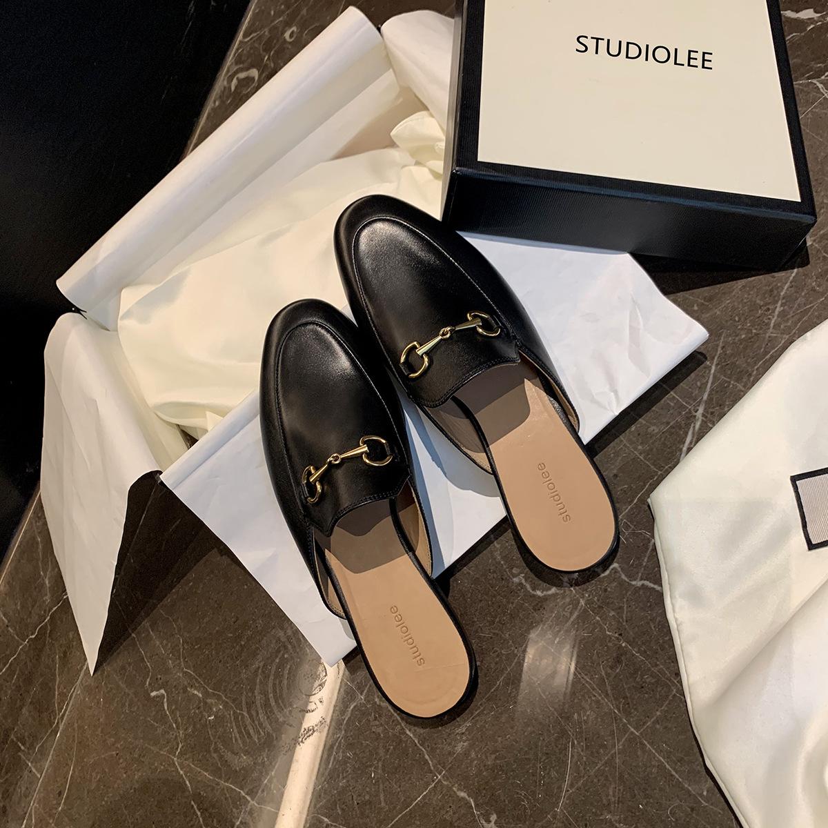 

Cowhide version~ Grape mother, the same style, one-pedal loafers, bag head, flat-bottomed horse seat buckle, Muller half slippers, women s outer wear 40