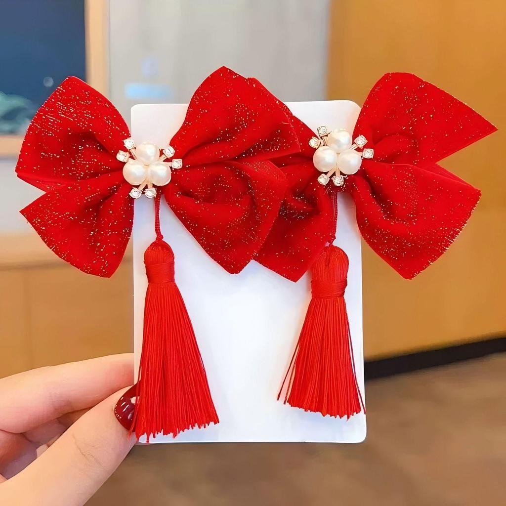 Girls' Chinese Style Red Bow Crown Hair Clip - New Year Headwear