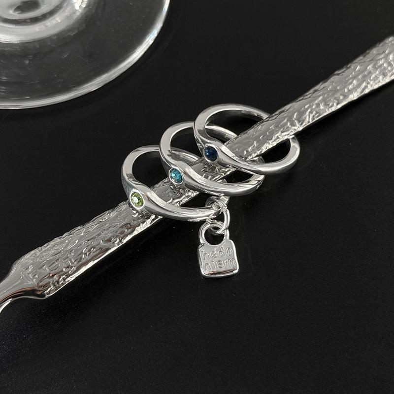 S Colorful Zircon Ring Set For Women Exquisite Vintage Lock Pendant Finger Ring Trend Casual Versatile Stackable Jewelry Gift