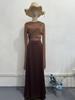 2026 Spring Socialite Slimming Spliced Glass Yarn Long Sleeve Satin Dress