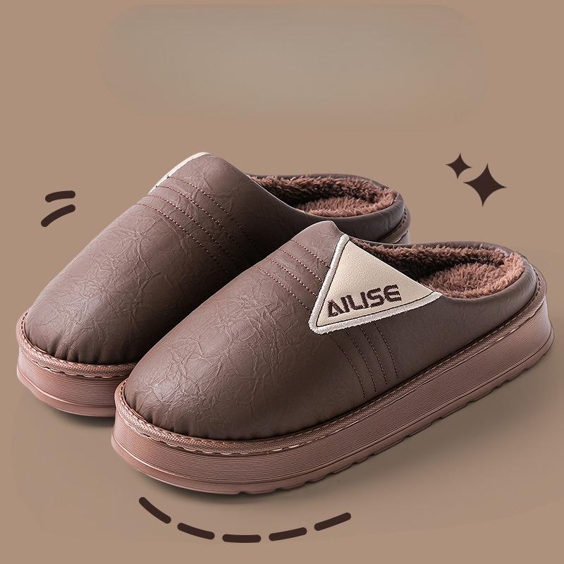Waterproof Cotton Shoes for Large-sized Indoor Home Use with Fleece and Anti-slip Thick-soled Slippers