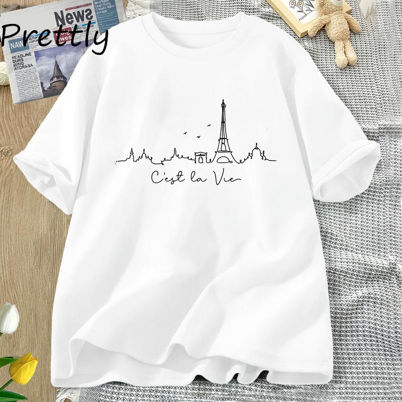 C'est La Vie Paris T Shirt for Unisex Unisex Paris Trip Vacation T-shirt Casual Classic Cotton Printed Tshirt Unisex Streetwear