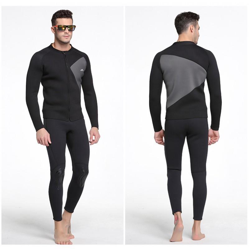 3mm Neoprene Wetsuit Set Men Winter Swimming Diving Snorkeling Surfing Thermal Long Sleeve Top Pants