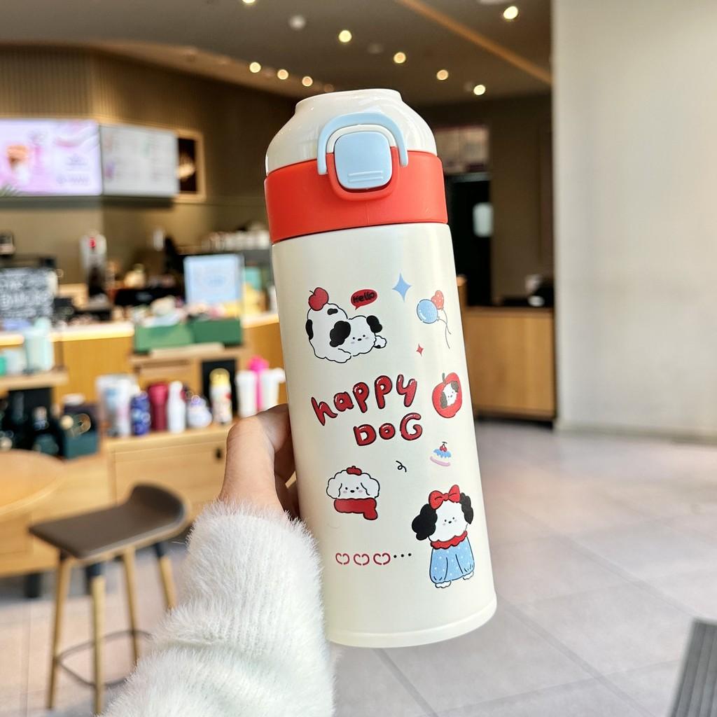 Cartoon Dog Kids Reusable Insulated Water Bottle With Handle For School And Travel