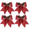 4pcs Christmas Tree Hanging Decorations Glitter Pine Cone Bows For Holiday Home Party Decoration Xmas Ornament Festive Supplies