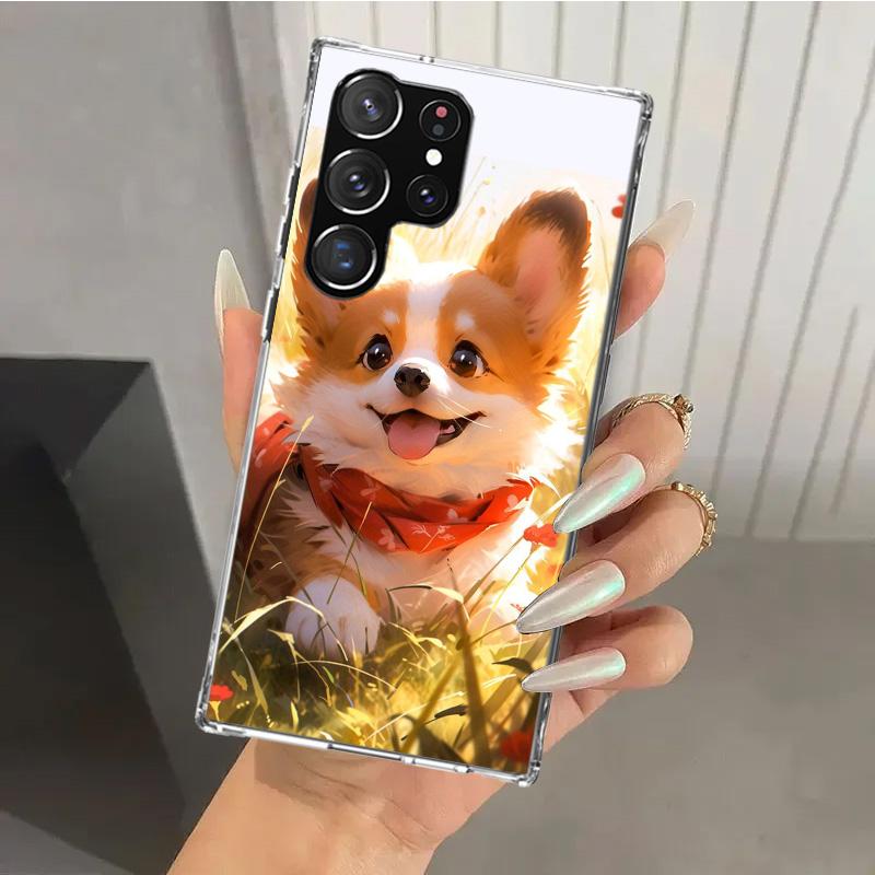 

Cartoon Corgi Cute Dog Phone Case for Samsung Galaxy S26 S24 S23 Ultra S25 Edge S22 S21 Plus S20 FE + Soft Print Shell Funda Gal Samsung S24 Ultra