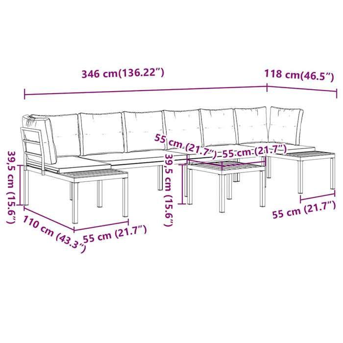 VidaXL Salon de jardin avec coussins 5 pcs noir acier enduit de poudre, ensemble de canapés de jardin, ensemble de canapés 3283664