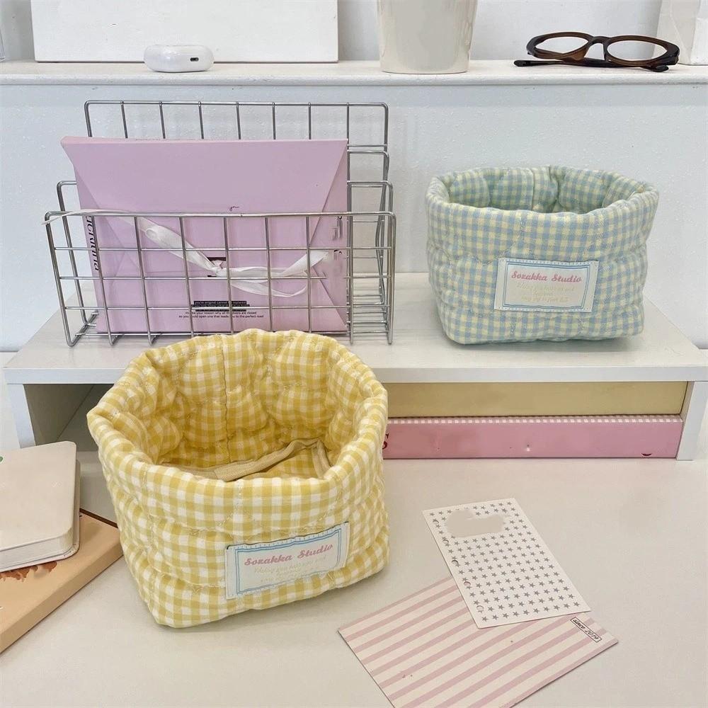 Plaid Stripe Grid Fabric Storage Basket Washable Decorative Bins  Home Decor