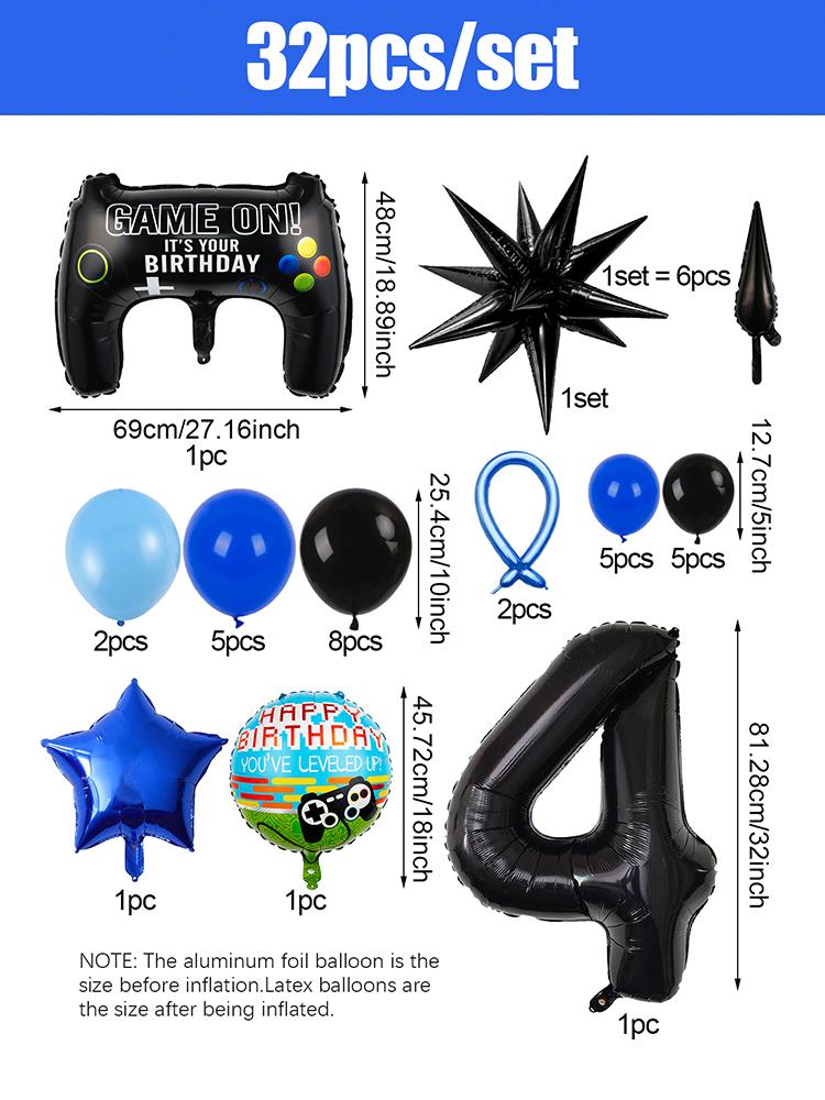 1set Video Game Theme Number Birthday Set Game Controller Balloons Black 1-15 Number Balloons Gamer Kids Birthday Party Decors
