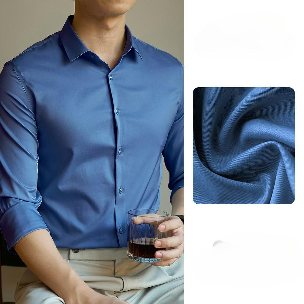 Camicia da Uomo Grigia Sottile Non-Stirante Mercerizzata per Affari a Manica Lunga per Primavera e Autunno High-end Slim-fit