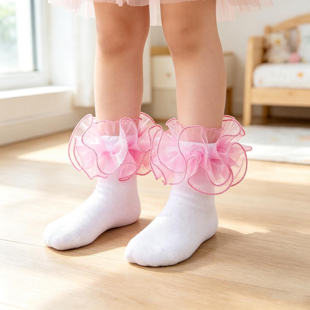 Girls' Breathable Dance Socks with Lace Trim Princess for and Performance