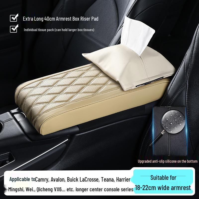 Extra lange 40 cm Armlehnenbox-Auflage für Avalon/Camry - Erhöhungspad mit Taschentuchboxhalter