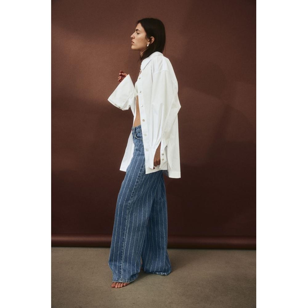 

H M Chris Leg Denim Pants Denim Blue Pinstripe