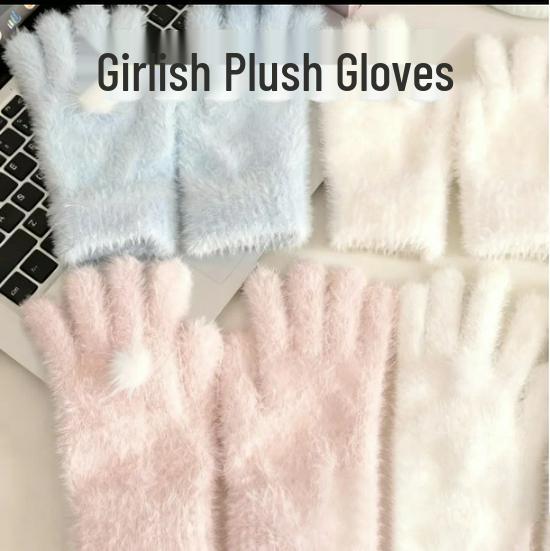 

First Snow Faux Mink Plush Knitted Women s Winter Gloves - Newcomer Discount