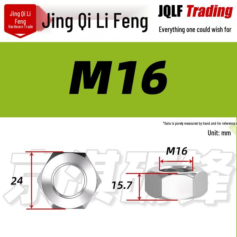 201 Stainless Steel Hex Nut: M3–M56 Fine Thread Thickened Nut