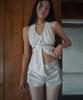 Myujeumyujieom Beaded Strap Shirred Halter Top - White