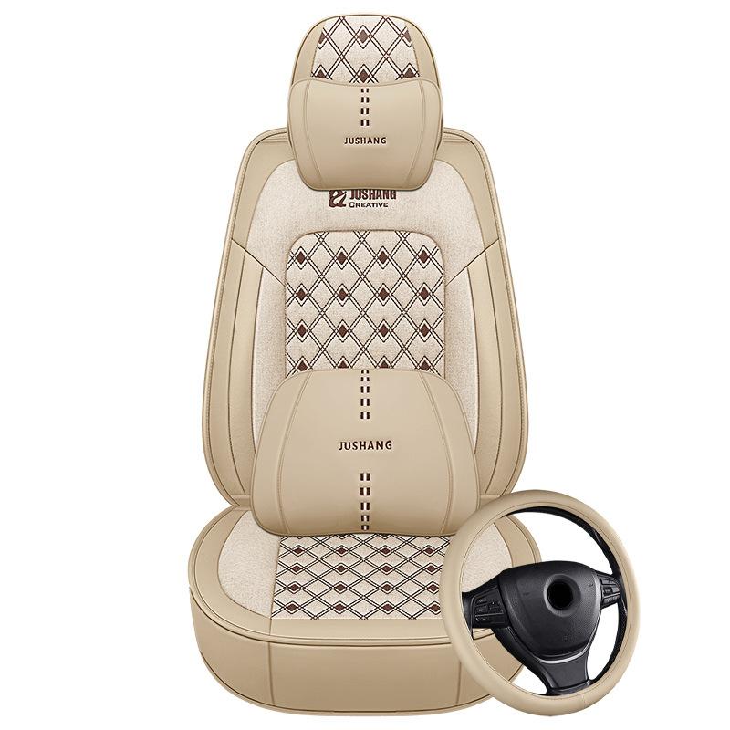 5-Seat Faux Leather Ice Sliky Fiber Fabric Full Coverage Car Seat Covers, All-Season Wear-Resistant Breathable Soft Comfort with 3D Side Wing Design