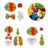 Full Feature Adult Clown Cosplay Set for Halloween Celebration Role Play Rainbow Wig Nose Bowtie Gloves Accessories Set
