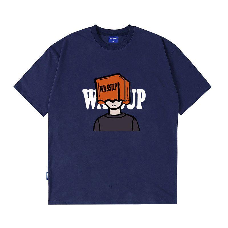 Wassup Graffiti Painting Boys' Short Sleeve T-Shirt Summer 2025 New Trendy Brand Heavyweight Pure Cotton Crew Neck Top
