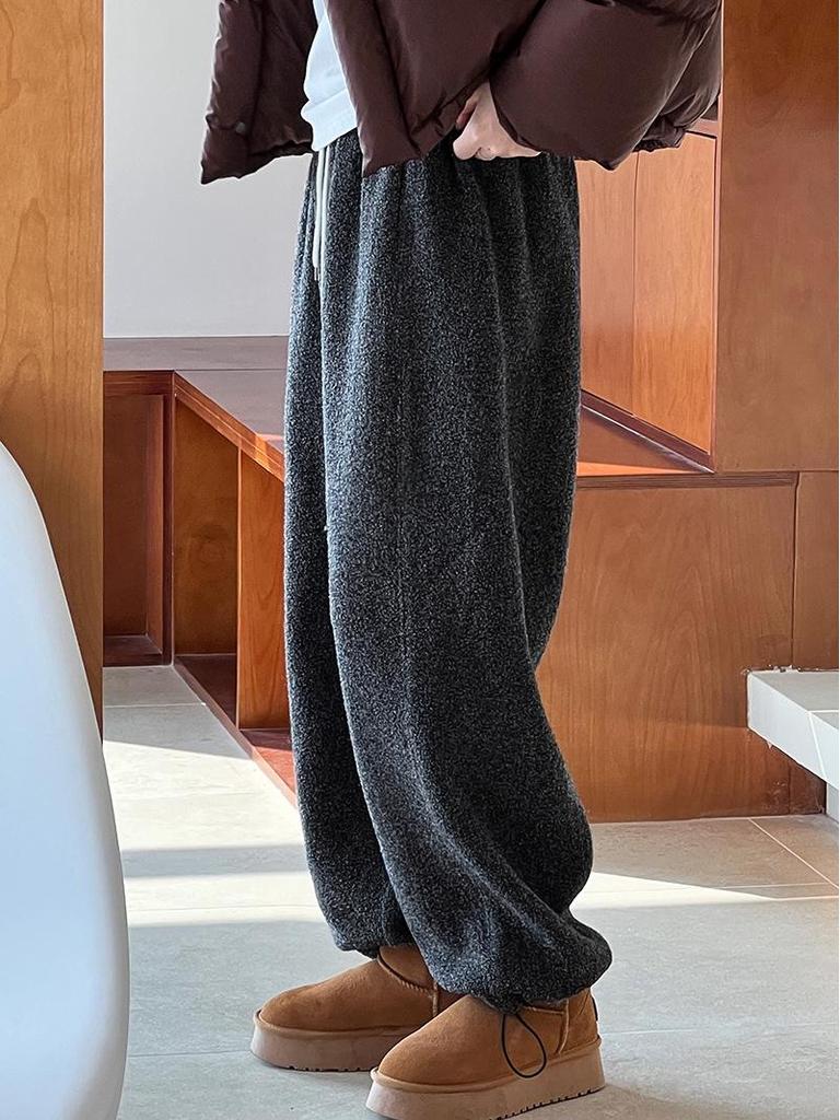 Luxi 2024 Fall/Winter Women's Thick Woolen Casual Sweatpants with Lamb Wool Lining