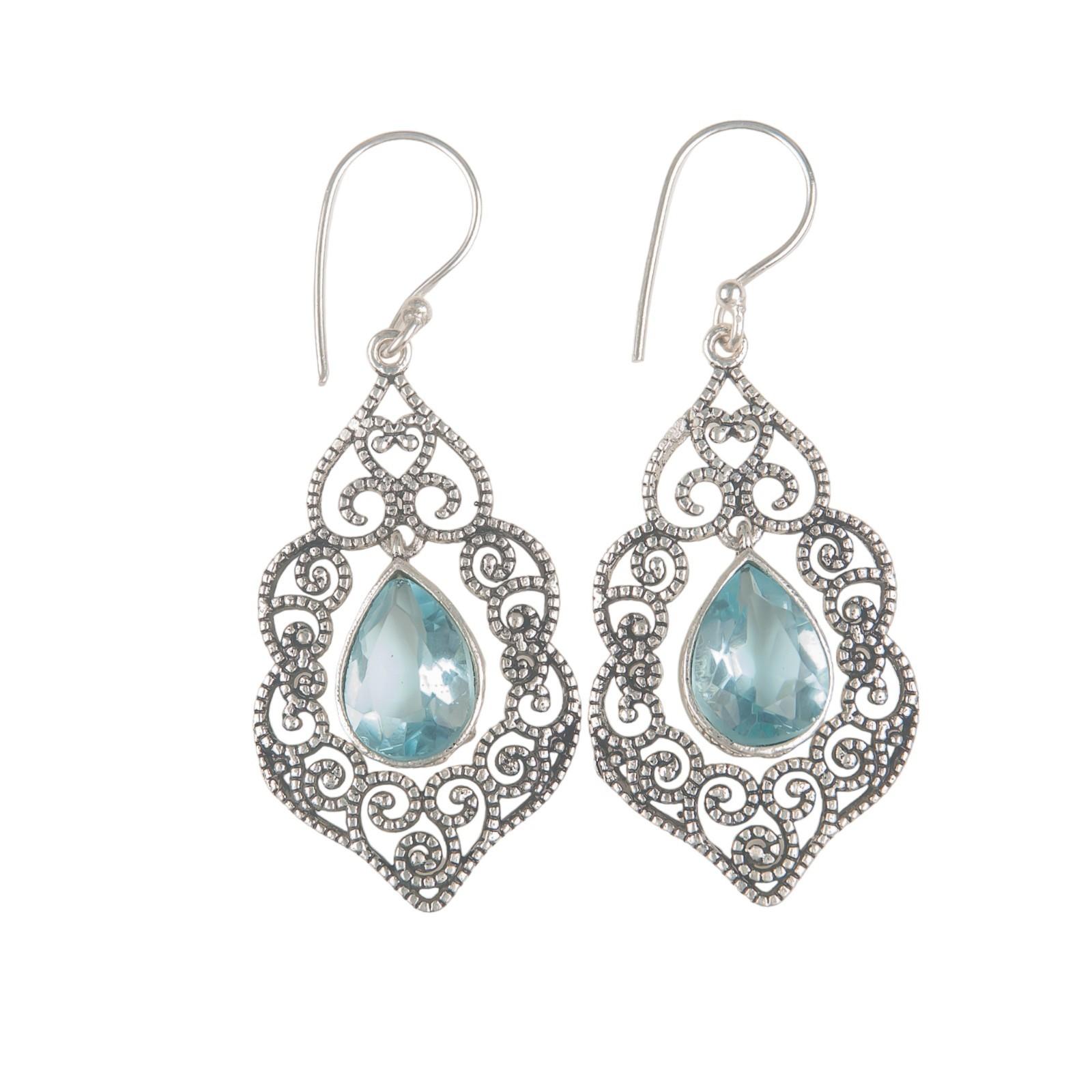 

Небесно-голубой топаз драгоценный камень 925 стерлинговое серебро ювелирные изделия ручной работы серьги 2,33 CE-10-3