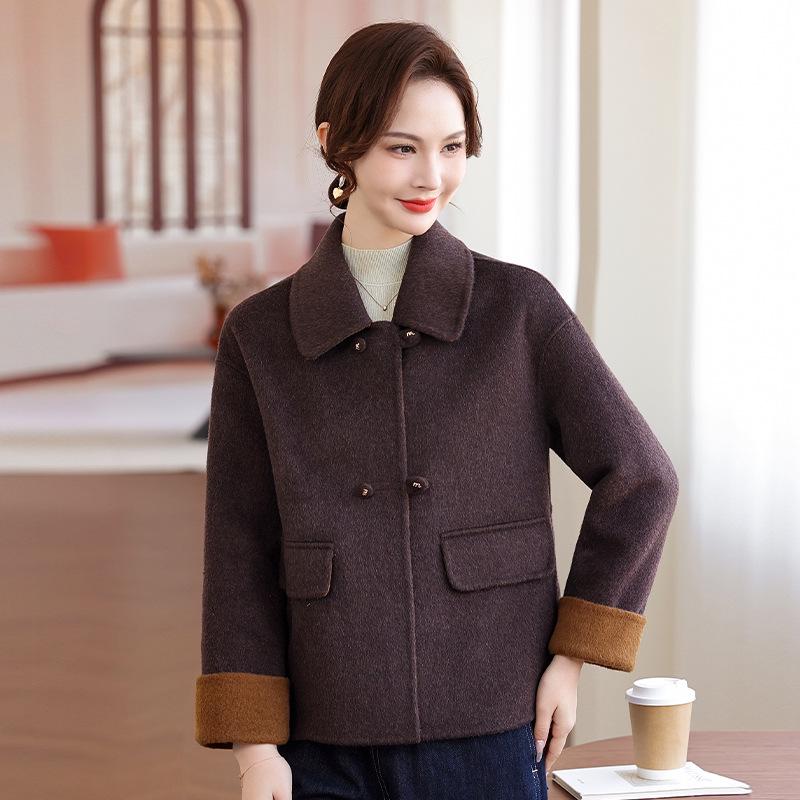 Mom s High-End Double-Sided Wool Coat - Elegant Spring and Autumn Fashion for Middle-Aged Women S [90-115 lbs] кофейный