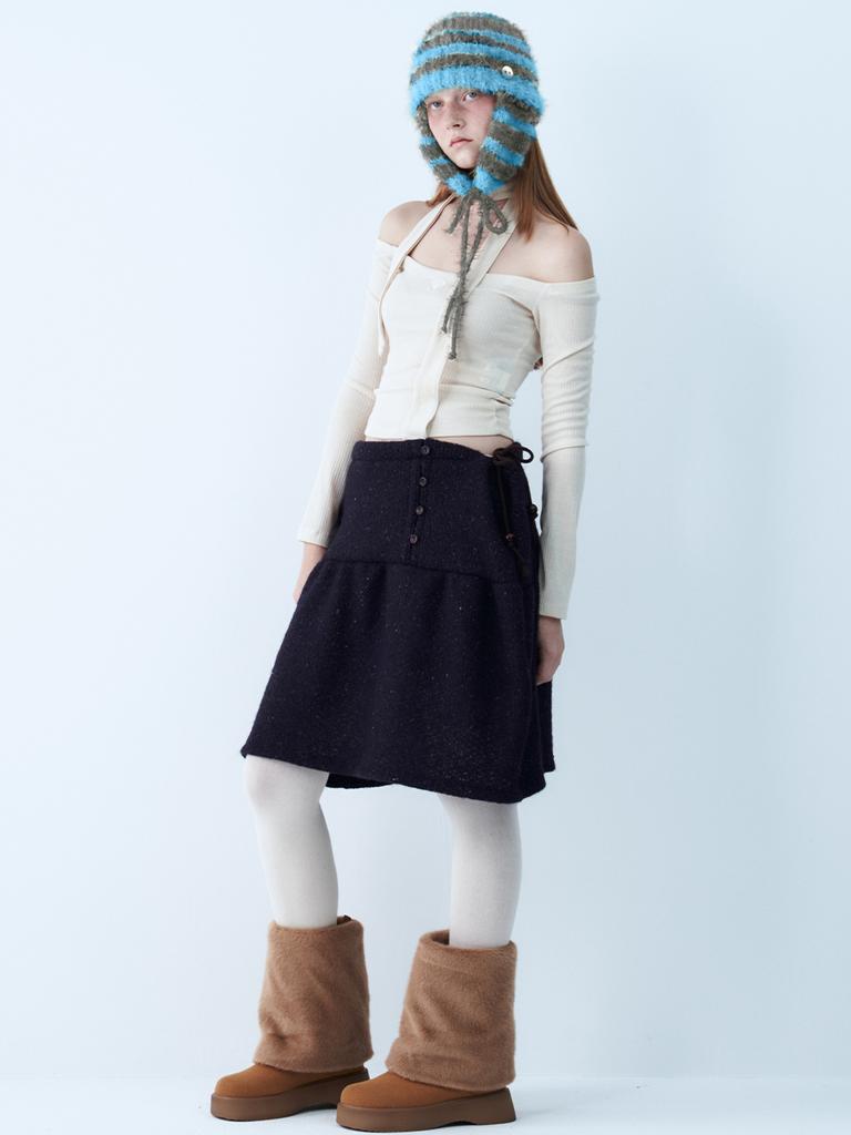 SETSETSET Two-Way Earflap Beanie Stripe Blue Mix