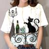 Cute Cat Sketch 3D Printed Women's Harajuku Round Neck Short Sleeved T-shirt