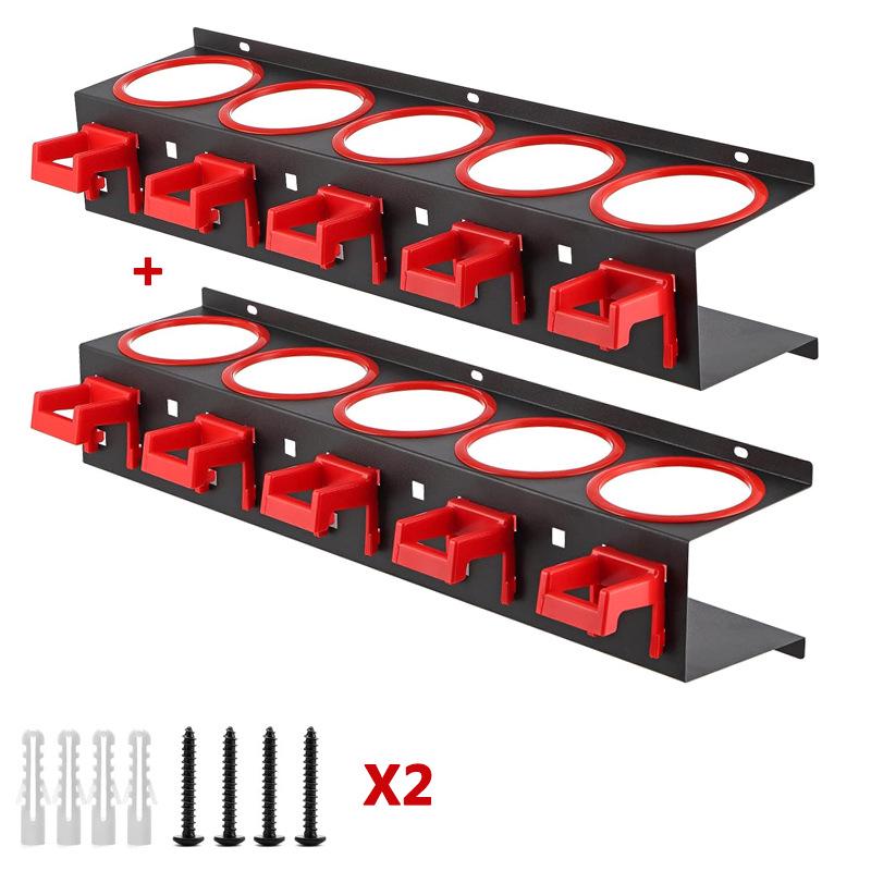 Wall-Mounted Spray Bottle Rack with 5 Holes & Hooks for Garage Storage