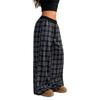 High Waist Loose Wide Leg Casual Pants Women Plaid Drawstring Trousers Daily Wear