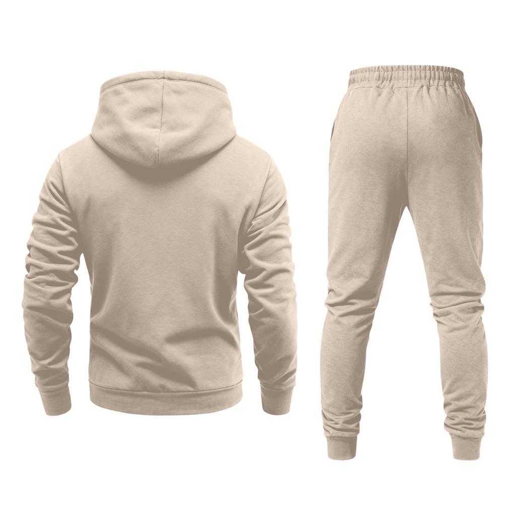 Men's Casual Printed Sweatshirt Set, Men's Hooded Drawstring Sweatshirt And Sweatpants Two-piece Set