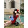 Vintage Spice Girl Folded Red Suspender Dress Women's Summer Vacation Style Slim Fit Waist A-shaped Dress Short Skirt