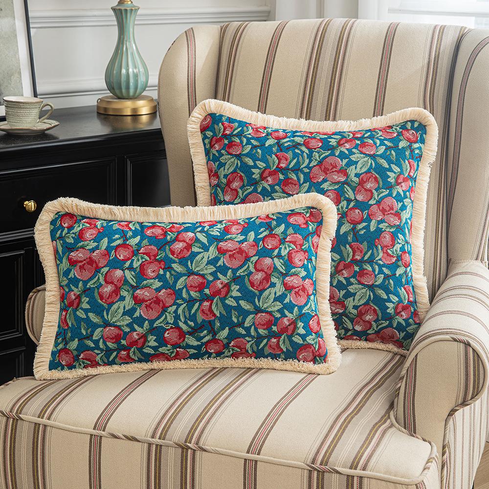 European Classical Jacquard Pillow Case Oil Painting Style Sunflower Tassel Waist Pillow Case Living Room Sofa Cushion Pillow Case
