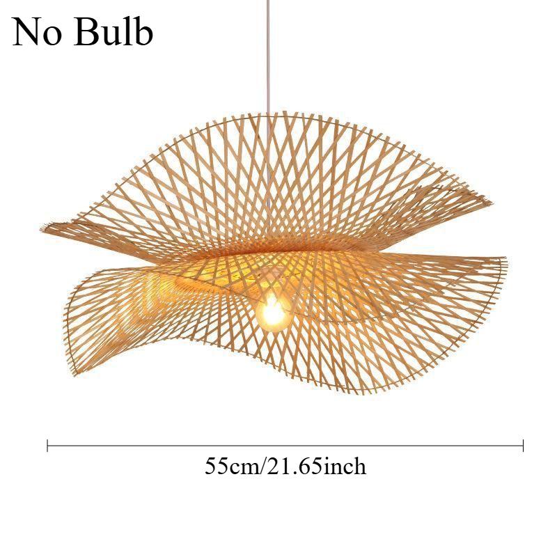 Floating Double Lotus Leaves Hand-woven Bamboo Ceiling Fixture Ancient Natural Rattan Pendant Lighting Ceiling Hang Light