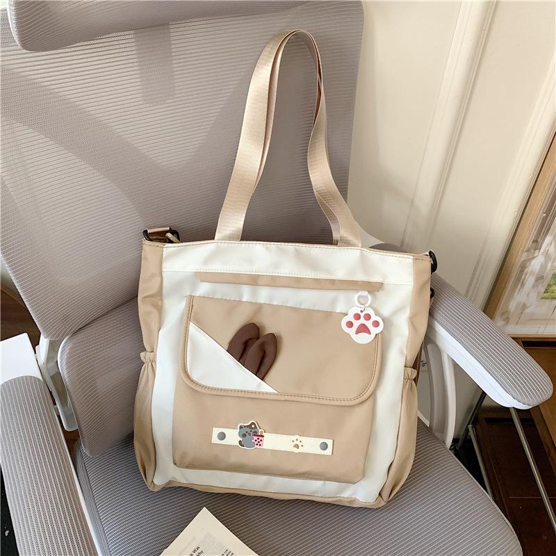 Sweet tote bag large capacity cute multi-compartment contrasting color shoulder bag messenger bag tutoring bag
