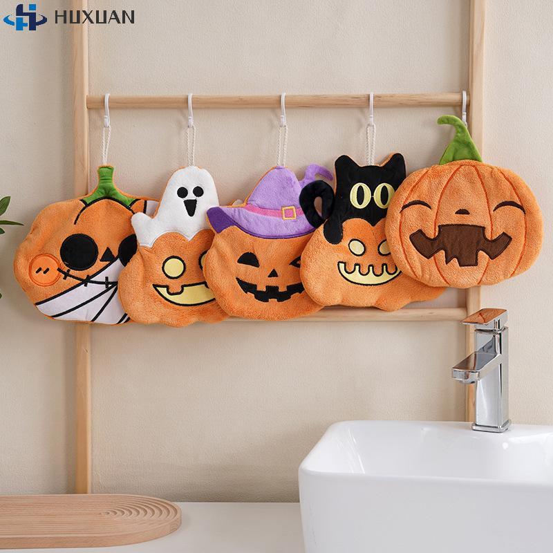 Halloween Decoration Kitchen Hand Towels Ultra Absorbent Coral Fleece Pumpkin Ghost Pirate Towel With Hanging Loop