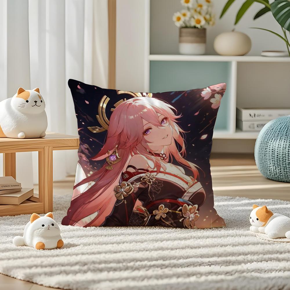 YYae Shrine Maiden Impact Pillow Case Silky Elegant Comfort Sofa Bed Invisible Zipper