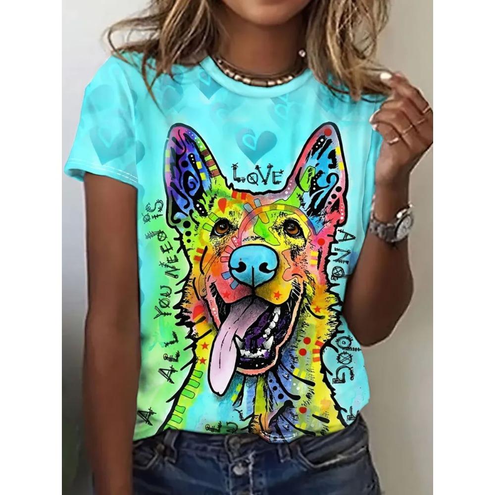 Summer short sleeved T-shirt women's casual sports top cartoon 3D printed pattern clothes