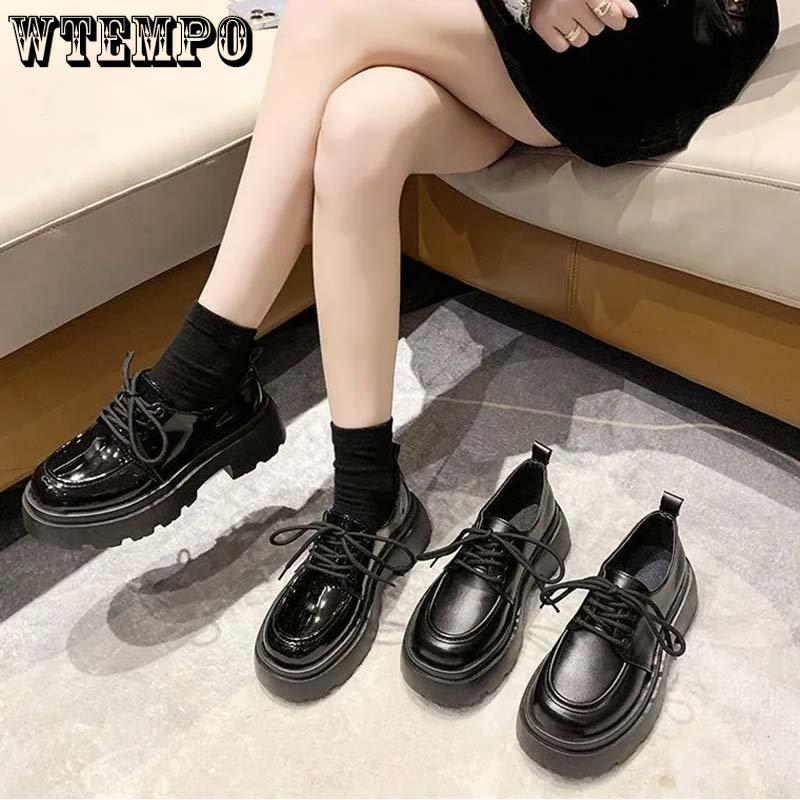 Schwarzer Loafer für Damen, Spitze, dicker Boden, Gothic-Lolita-Stil, Kunstleder, Erhöhungsschuhe, Preppy-Stil, rutschfeste Arbeitsschuhe mit flachem Boden