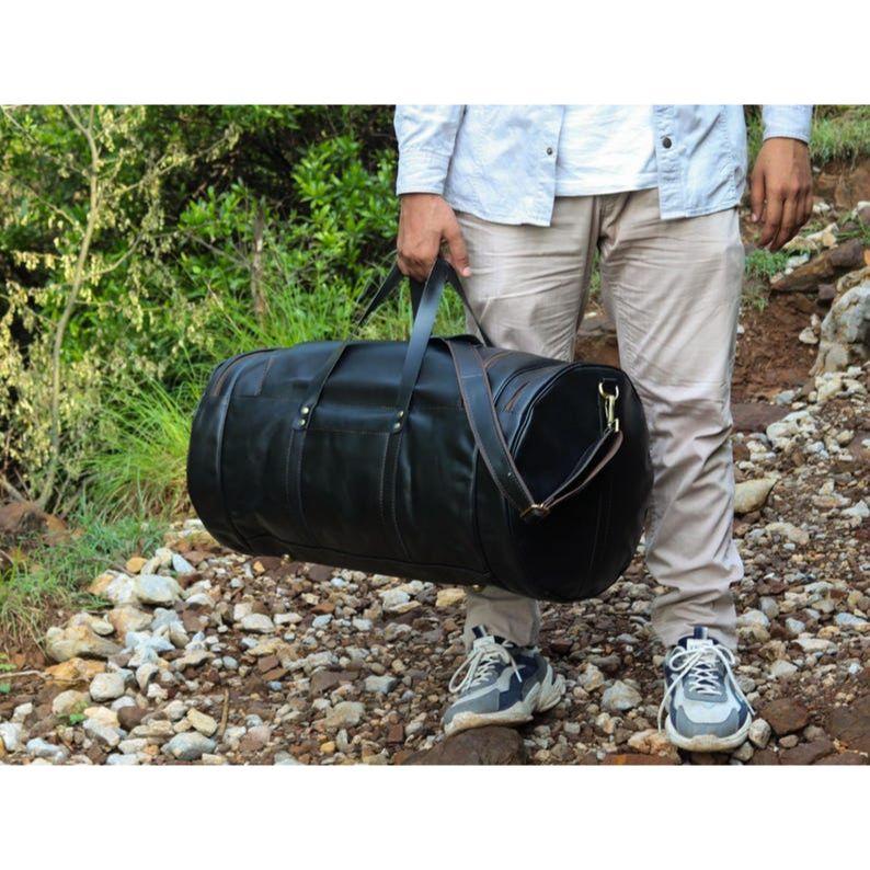 Handmade Buffalo Leather Duffle Bag: Full Grain Travel Gym Holdall