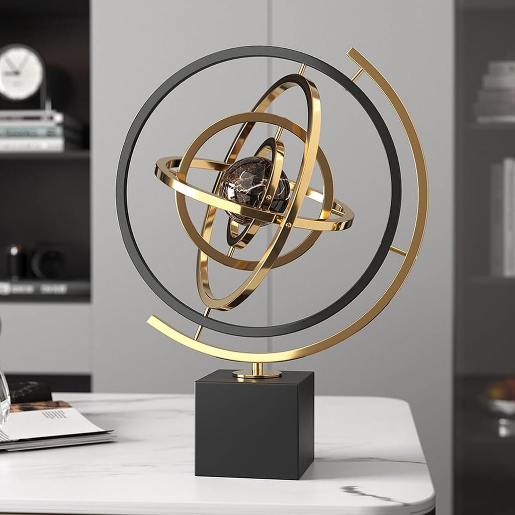 Modern Globe Sculpture - Stainless Steel Multi-Dimensional Home Office Decor, Perfect Gift for Art Lovers (S)