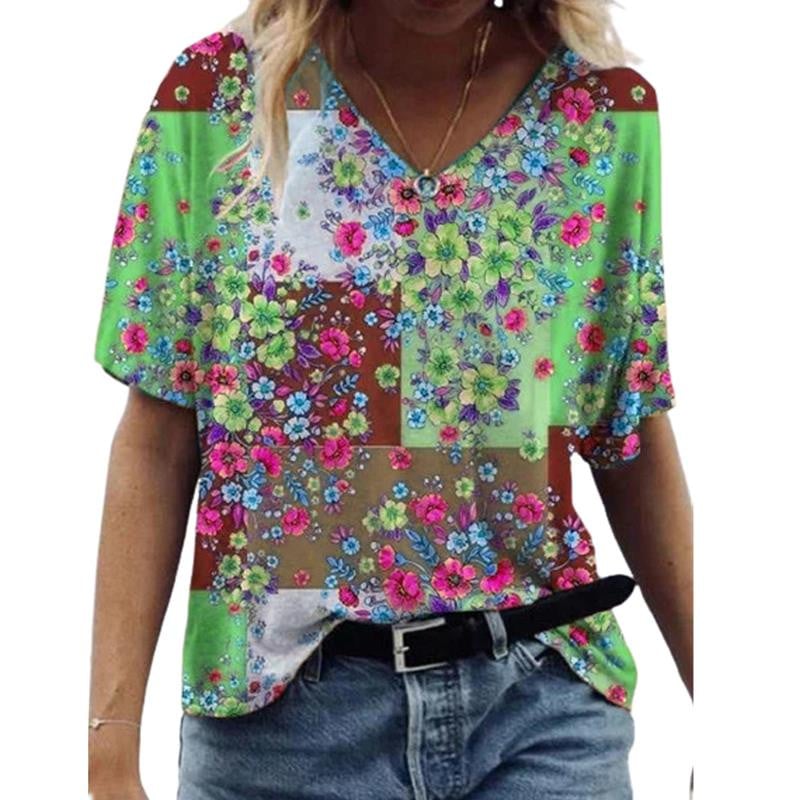 New Abstract Patterns T-Shirts Floral Flower 3D Print Women's V-Neck Short Sleeve T Shirt Y2K Tees Harajuku Tops Female Clothing