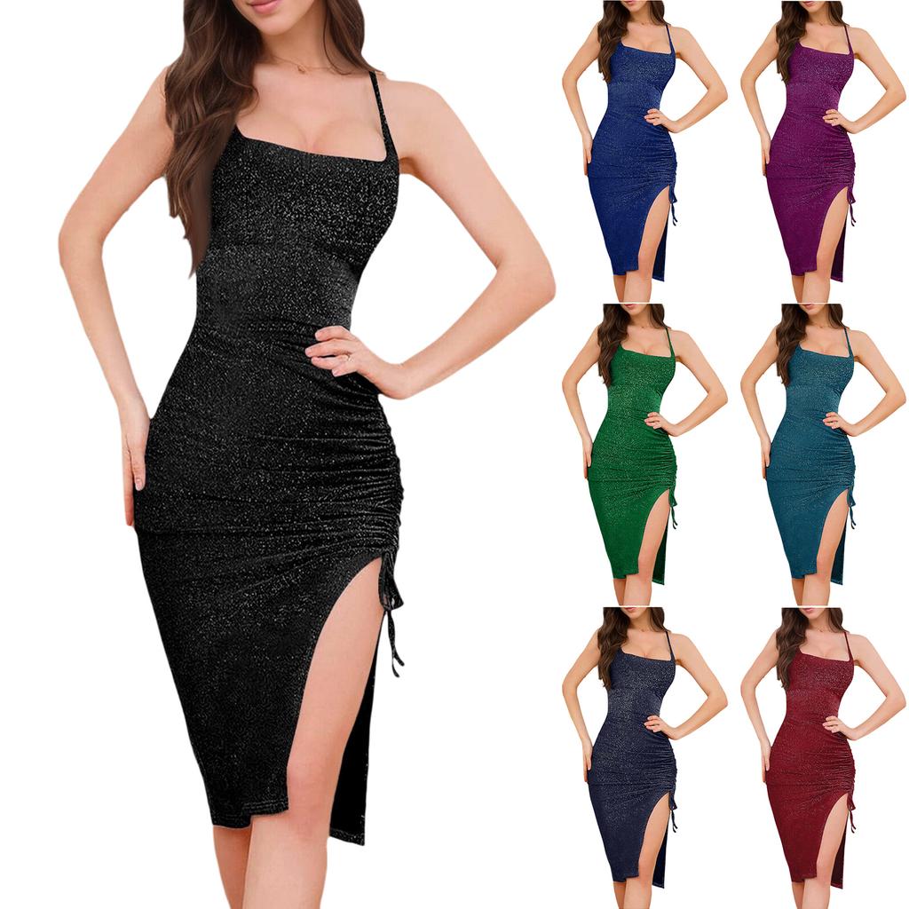 Women’s Fashion Slit Pleated Slim-fit Dress
