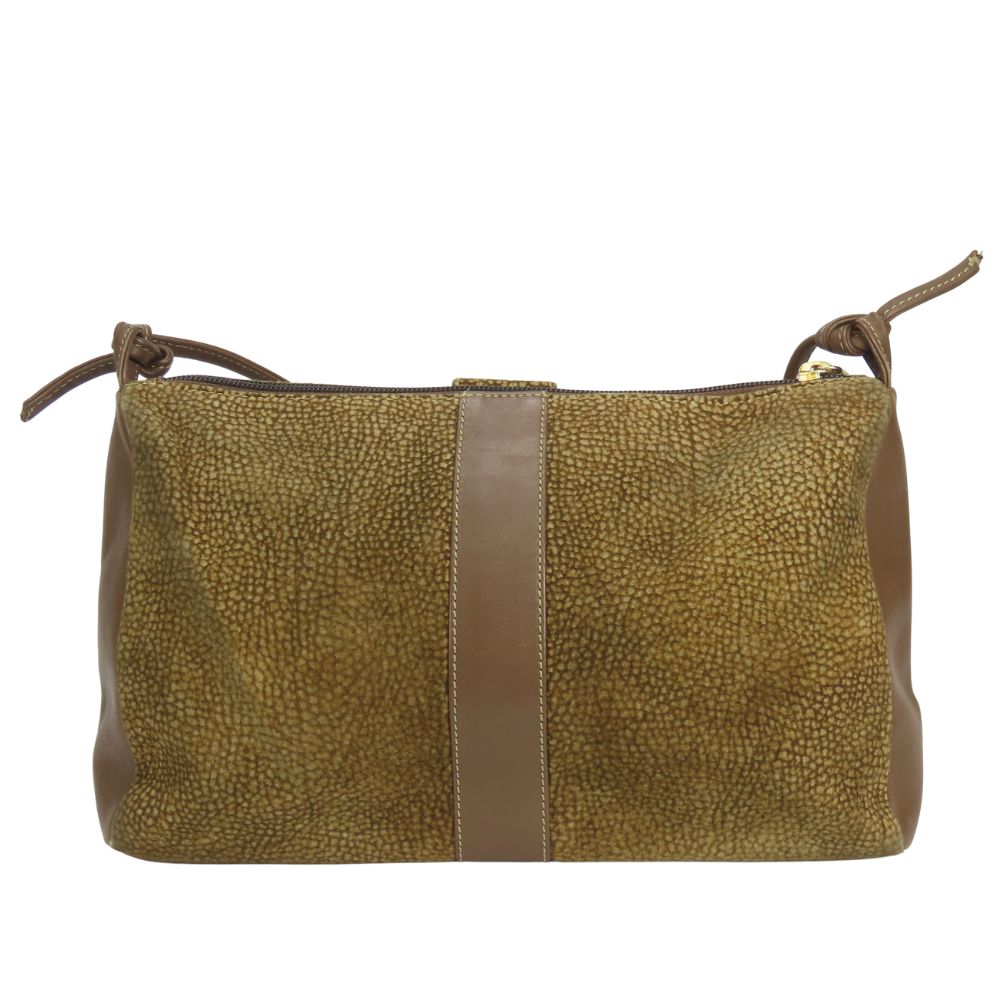 Used BORBONESE Shoulder Bag 913722 Suede/leather Brown Quail Pattern