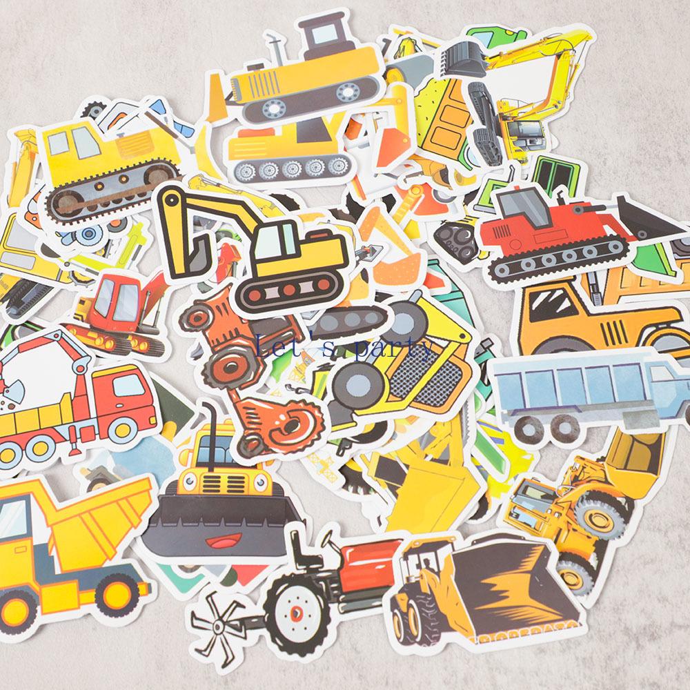 50Pcs Cartoon Engineering Vehicle Excavator Graffiti Stickers Toy for Kis Construction Theme Birthday Party Favors Pinata Filler