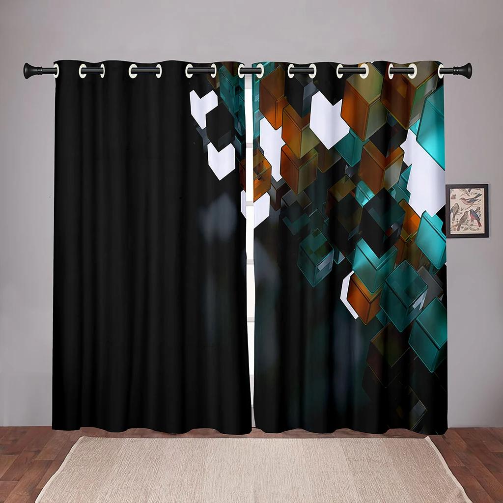 High Shading Thick Solid Cubes Blok ColorfulBlackout Window Curtain for Bedroom Living Room Bathroom Kicthen Door Hall Home Hook