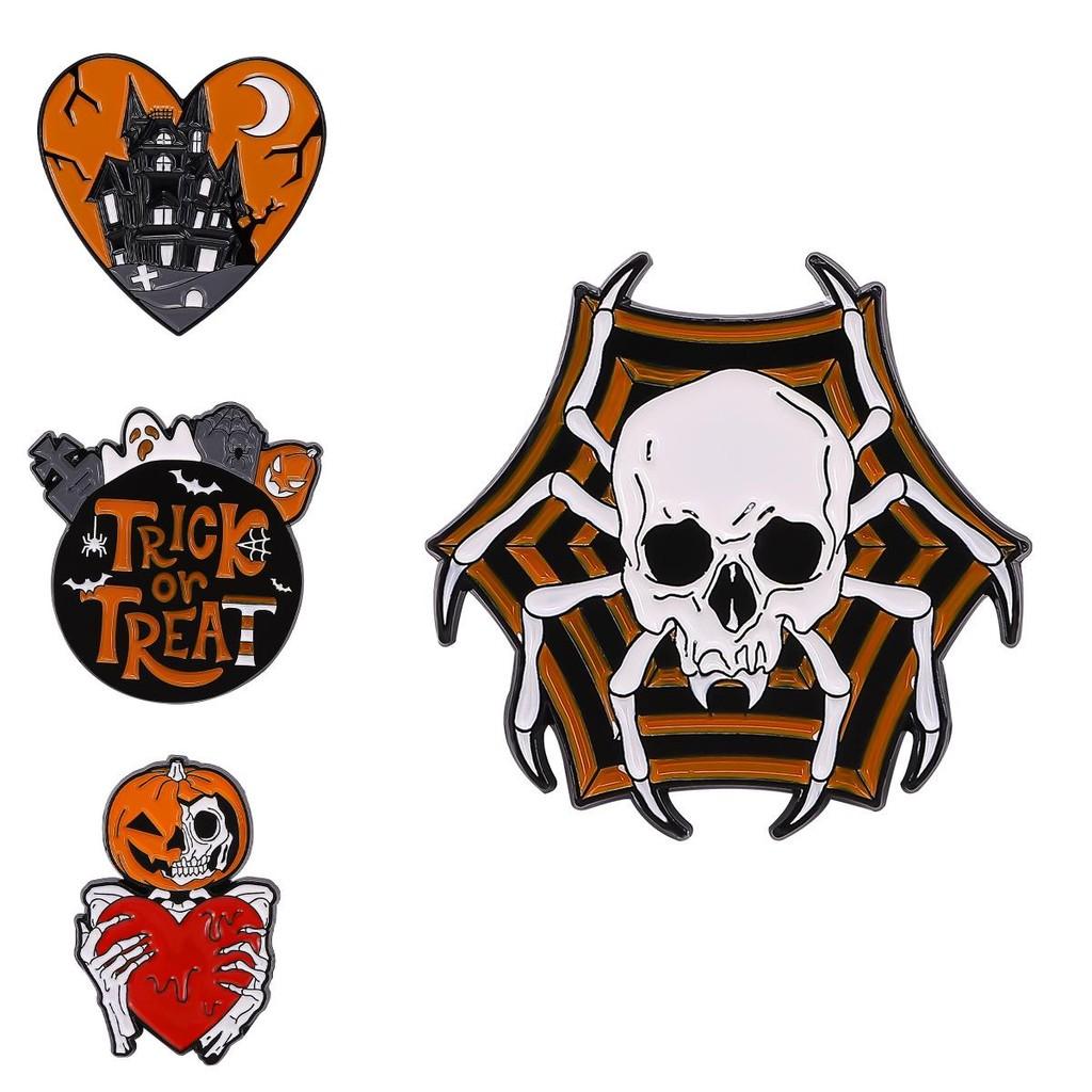 Premium Halloween Metal Badge Spider Skeleton Brooch Fashion Accessory For Costumes