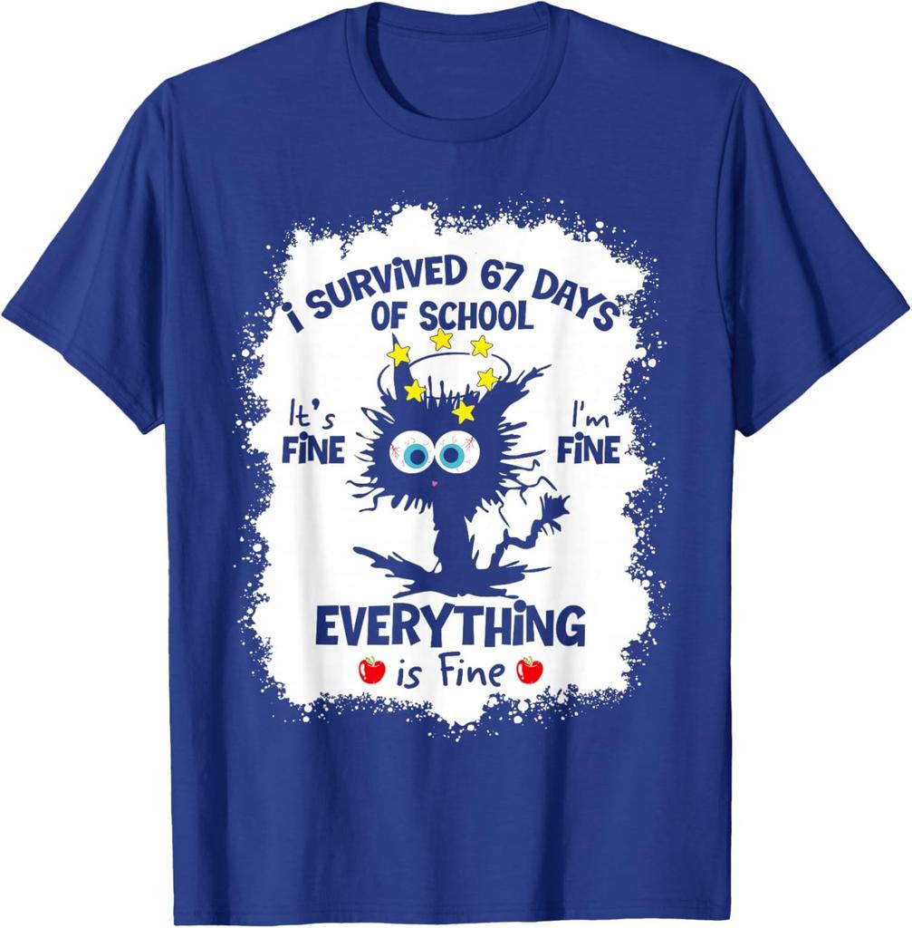 Cat I Survived 67 Days of School Teachers Students Unisex T-Shirt