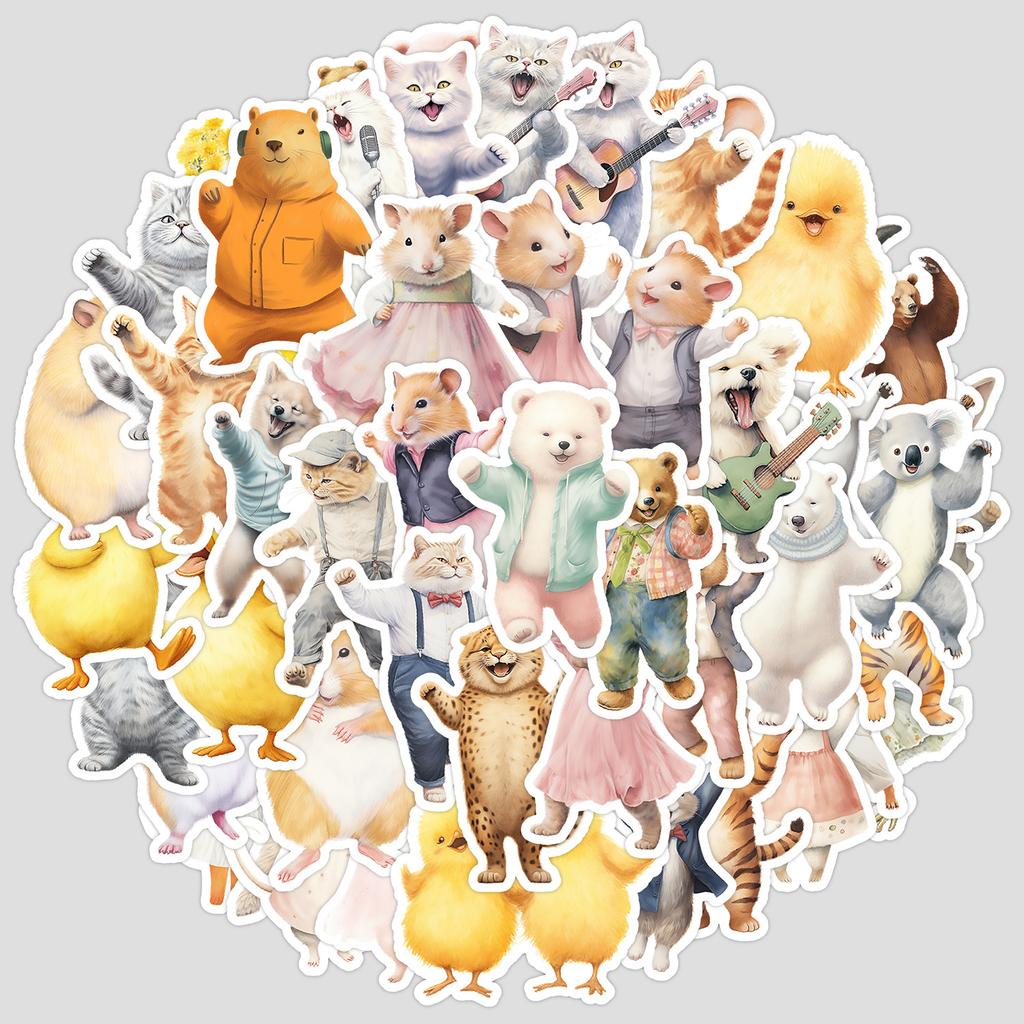 50 Cute Wind Dancing Animals Graffiti Stickers Water Cup Suitcase Waterproof Decorative Stickers Creative Animal Stickers