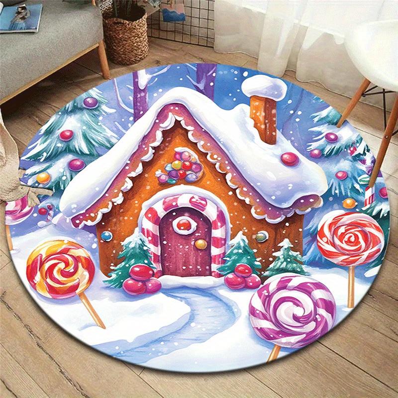

1pc Soft, Absorbent & Non-Slip Beautiful Candy House Round Rug, Perfect for Entryway, Living Room, Bedroom Decor, Machine Washable Flannel M 80cm by 80cm